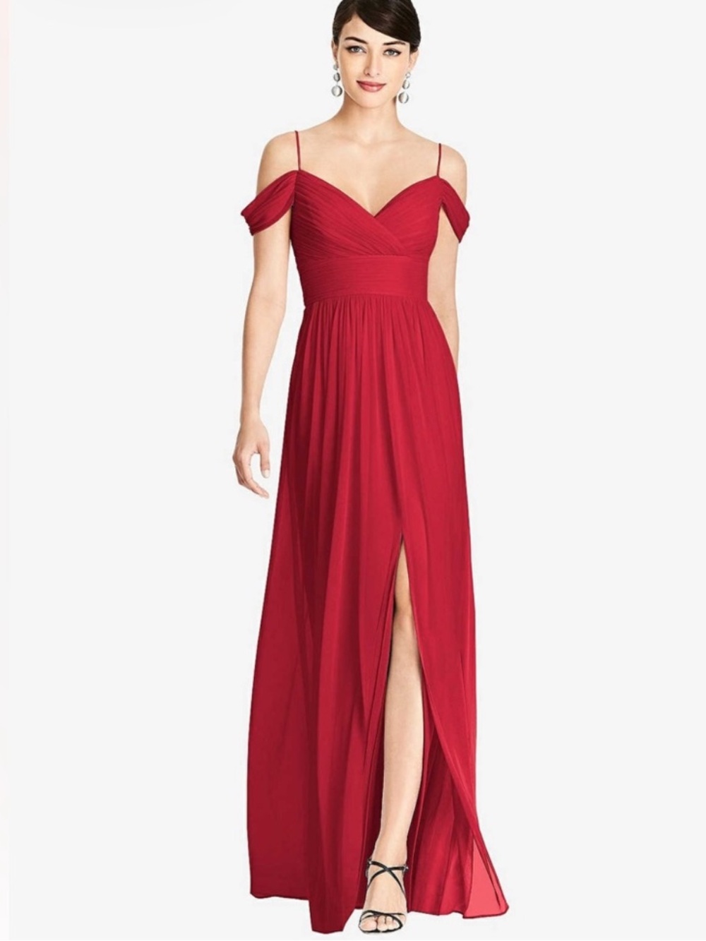 ALFRED SUNG D743 Ruched V-Neck Cold Shoulder Maxi Dress w Slit, Burgundy, Sz 2